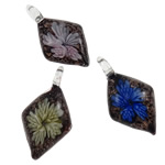 Inner Flower Lampwork Pendants, Rhombus, handmade, mixed colors, 30x47x12mm, Hole:Approx 7mm, 12PCs/Box, Sold By Box