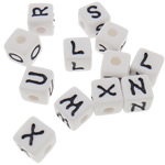 Alphabet Akril gyöngyök, vegyes & egyszínű, fehér, 11x11mm, Lyuk:Kb 4mm, 500PC-k/Bag, Által értékesített Bag