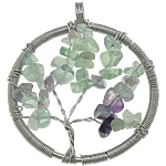 Tree Of Life Pendants, Natural Fluorite, with Brass, Flat Round, platinum color plated, 48x55x6mm, Hole:Approx 6mm, 20PCs/Lot, Sold By Lot