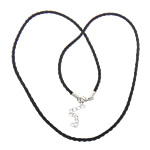 Fashion Necklace Cord, Nylon Cord, with Iron, brass lobster clasp, with 2 Inch extender chain, black, 2mm, 11x6mm, Length:19 Inch, 100Strands/Lot, Sold By Lot