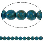 Türkis Perlen, Goldvenen Tükis, rund, synthetisch, blau, 10mm, Bohrung:ca. 1mm, Länge:ca. 15.7 ZollInch, 10SträngeStrang/Tasche, verkauft von Tasche