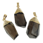 Quartz Gemstone Pendants, Smoky Quartz, with Tibetan Style, gilding, faceted, 17x51-21x51mm, Hole:Approx 9x6mm, 20PCs/Lot, Sold By Lot