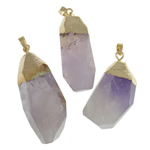 Quartz Gemstone Pendants, Amethyst, with Tibetan Style, gilding, February Birthstone & faceted, 19x61-25x72mm, Hole:Approx 10x6mm, 20PCs/Lot, Sold By Lot