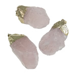 Ciondoli in quarzo naturale, quarzo rosa, with lega in zinco, doratura, 27x54-23x60mm, Foro:Appross. 10x6mm, 20PC/lotto, Venduto da lotto