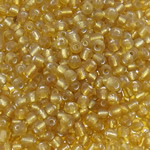 Sølv Foret Glass Seed Beads, Glas Seed Beads, Runde, sølv-foret, gul, 2x3mm, Hole:Ca. 1mm, Ca. 15000pc'er/Bag, Solgt af Bag