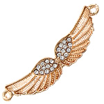 Animal Tibetan Style Connector, Wing Shape, rose gold color plated, with rhinestone & 1/1 loop, nickel, lead & cadmium free, 50x16x4mm, Hole:Approx 2mm, 100PCs/Lot, Sold By Lot