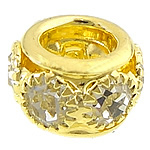 Strass Messing Perlen, Trommel, goldfarben plattiert, mit Strass & großes Loch, frei von Nickel, Blei & Kadmium, 8x6mm, Bohrung:ca. 4mm, 100PCs/Menge, verkauft von Menge