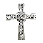 Cross Tibetan Style Connector, platinum color plated, with rhinestone & 1/1 loop, nickel, lead & cadmium free, 34x43x7mm, Hole:Approx 1.5mm, 50PCs/Lot, Sold By Lot