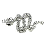 Animal Tibetan Style Connector, Snake, platinum color plated, with rhinestone & 1/1 loop, nickel, lead & cadmium free, 52x28x4mm, Hole:Approx 3mm, 50PCs/Lot, Sold By Lot
