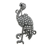 Animal Tibetan Style Connector, Crane, plumbum black color plated, with rhinestone & 1/1 loop, nickel, lead & cadmium free, 20x45x7mm, Hole:Approx 2mm, 50PCs/Lot, Sold By Lot