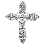 Cross Tibetan Style Connector, platinum color plated, with rhinestone & 1/1 loop, nickel, lead & cadmium free, 33x44x5mm, Hole:Approx 2mm, 50PCs/Lot, Sold By Lot
