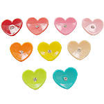 Resin, Heart, med rhinestone, blandede farver, 17x21mm, Ca. 500pc'er/Bag, Solgt af Bag