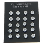 Stainless Steel Stud Earrings, 316L Stainless Steel, with cubic zirconia, clear, 5x5mm, 3Bags/Lot, 10Pairs/Bag, Sold By Lot