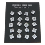 Stainless Steel Stud Earrings, 316L Stainless Steel, with cubic zirconia, clear, 3x3mm, 5Bags/Lot, 10Pairs/Bag, Sold By Lot
