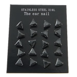 Stainless Steel Stud Earrings, 316L Stainless Steel, Triangle, with cubic zirconia, black, 3x3mm, 5Bags/Lot, 10Pairs/Bag, Sold By Lot
