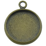 Apprêts pendentifs en laiton, Plat rond, Plaqué de couleur de bronze antique, sans plomb et cadmium, 14x17x2mm, Trou:Environ 3mm, Diamètre intérieur:Environ 11mm, 400PC/lot, Vendu par lot