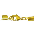 Brass Lobster Claw Cord Clasp, gold color plated, with cord tip, nickel, lead & cadmium free, 33mm, 13x5mm, Inner Diameter:Approx 4.5mm, 300Sets/Lot, Sold By Lot