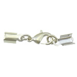 Brass Lobster Claw Cord Clasp, silver color plated, with cord tip, nickel, lead & cadmium free, 34mm, 12x5mm, Inner Diameter:Approx 4.5mm, 300Sets/Lot, Sold By Lot