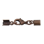 Brass Lobster Claw Cord Clasp, antique copper color plated, with cord tip, nickel, lead & cadmium free, 33mm, 13x5mm, Inner Diameter:Approx 4.5mm, 300Sets/Lot, Sold By Lot