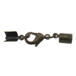Brass Lobster Claw Cord Clasp, antique bronze color plated, with cord tip, nickel, lead & cadmium free, 40mm, 11x6mm, Inner Diameter:Approx 5.5mm, 200Sets/Lot, Sold By Lot