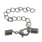 Brass Lobster Claw Cord Clasp, plumbum black color plated, with cord coil, nickel, lead & cadmium free, 26mm, 9.5x4.5mm, Hole:Approx 3mm, 200Sets/Lot, Sold By Lot