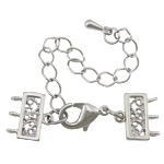 Brass Lobster Claw Cord Clasp, platinum color plated, with connector bar & 3-strand & hollow, nickel, lead & cadmium free, 36mm, 10.5x11.5mm, Hole:Approx 2mm, 100Sets/Lot, Sold By Lot