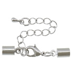 Brass Lobster Claw Cord Clasp, platinum color plated, with end cap, nickel, lead & cadmium free, 35mm, 10x5mm, Inner Diameter:Approx 4.5mm, 200Sets/Lot, Sold By Lot