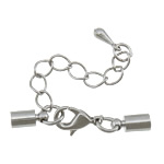 Brass Lobster Claw Cord Clasp, platinum color plated, with end cap, nickel, lead & cadmium free, 31mm, 9x4mm, Inner Diameter:Approx 3.5mm, 200Sets/Lot, Sold By Lot