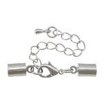Brass Lobster Claw Cord Clasp, platinum color plated, with end cap, nickel, lead & cadmium free, 34mm, 10x5mm, Inner Diameter:Approx 4.5mm, 200Sets/Lot, Sold By Lot
