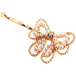 Hair Slide, Tibetan Style, with Glass Pearl, Butterfly, gold color plated, with rhinestone, nickel, lead & cadmium free, 5cm, 17PCs/Lot, Sold By Lot