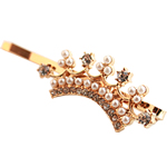 Hair Slide Zinc Alloy with Glass Pearl Crown gold color plated with rhinestone nickel lead & cadmium free 5cm Sold By Lot