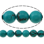 Perles turquoises, Turquoise teint, Rond, bleu paon, 8mm, Trou:Environ 1mm, Longueur:Environ 16 pouce, 10Strandstoron/lot, 50PC/brin, Vendu par lot