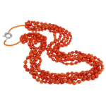 Natürliche Koralle Halskette, mit Messing, Messing Federring Verschluss, 5-litzig, rot, 6x6x5mm, Länge:ca. 21.5 ZollInch, 10SträngeStrang/Menge, verkauft von Menge