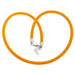 Fashion Necklace Cord, Nylon Coated Rubber Rope, with Brass, brass lobster clasp, with 2lnch extender chain, platinum color plated, orange, 5mm, Length:18 Inch, 100Strands/Lot, Sold By Lot