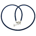 Fashion Necklace Cord, Nylon Coated Rubber Rope, with Brass, brass lobster clasp, with 2lnch extender chain, platinum color plated, dark blue, 5mm, Length:18 Inch, 100Strands/Lot, Sold By Lot