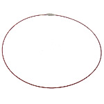 Rustfrit stål Choker, Tiger Tail Wire, messing skrue lås, platin farve forgyldt, rød, 1mm, 16x4mm, Længde 18 inch, 500Strands/Lot, Solgt af Lot