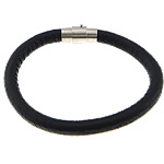 Cowhide Bracelet, brass magnetic clasp, platinum color plated, black, nickel, lead & cadmium free, 7mm, 17x8x9mm, Length:8 Inch, 50Strands/Lot, Sold By Lot