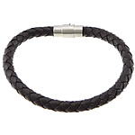 Cowhide Bracelet, brass magnetic clasp, platinum color plated, black, nickel, lead & cadmium free, 6mm, 17x8mm, Length:8 Inch, 50Strands/Lot, Sold By Lot