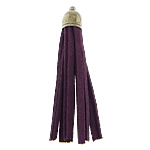 Velveteen, with Brass, platinum color plated, dark purple, 10x65mm, 3mm, Hole:Approx 2mm, 100PCs/Bag, Sold By Bag