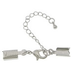 Brass Lobster Claw Cord Clasp, platinum color plated, with cord tip, nickel, lead & cadmium free, 41mm, 13x5mm, 200PCs/Lot, Sold By Lot