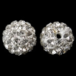 Perles d'argile Pave strass, argile, Rond, avec strass, blanc, 12mm, Trou:Environ 2mm, 50PC/sac, Vendu par sac