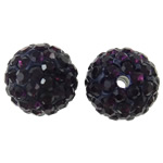 Perles d'argile Pave strass, argile, Rond, avec strass, violet foncé, 12mm, Trou:Environ 2mm, 50PC/sac, Vendu par sac