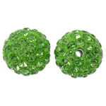Rhinestone Clay Pave Beads, Round, with rhinestone, green, 12mm, Hole:Approx 2mm, 50PCs/Bag, Sold By Bag