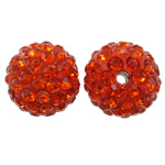 Strass Ton befestigte Perlen, rund, mit Strass, dunkelrote Orange, 12mm, Bohrung:ca. 2mm, 50PCs/Tasche, verkauft von Tasche