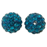 Strass Ton befestigte Perlen, rund, mit Strass, pfauenblau, 12mm, Bohrung:ca. 2mm, 50PCs/Tasche, verkauft von Tasche