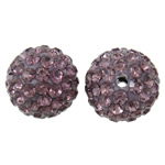 Strass Ton befestigte Perlen, rund, mit Strass, hellviolett, 12mm, Bohrung:ca. 2mm, 50PCs/Tasche, verkauft von Tasche