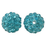 Strass Ton befestigte Perlen, rund, mit Strass, säurenblau, 12mm, Bohrung:ca. 2mm, 50PCs/Tasche, verkauft von Tasche