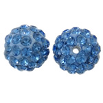 Rhinestone Clay Pave Beads, Round, with rhinestone, light blue, 12mm, Hole:Approx 2mm, 50PCs/Bag, Sold By Bag