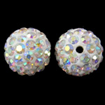 Perles d'argile Pave strass, argile, Rond, Placage de couleur AB, avec strass, blanc, 12mm, Trou:Environ 2mm, 50PC/sac, Vendu par sac