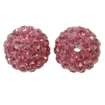 Rhinestone Clay Pave Beads, Round, with rhinestone, light red, 12mm, Hole:Approx 2mm, 50PCs/Bag, Sold By Bag